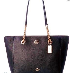 COACH Women's Pebbled Turnlock Chain Tote 27